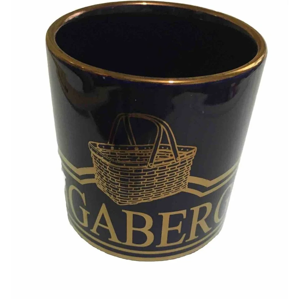 LONGABERGER Basket Company COFFEE Cup Navy with Gold Basket Logo Very Rare